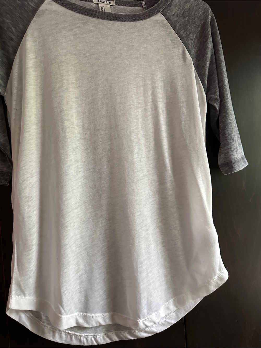 Forever 21 White Body with Charcoal Raglan Sleeve Baseball Tee - Picture 6 of 7